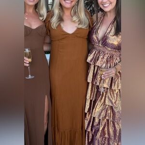 Ruffled Tiered Maxi Dress in Brown and Orange